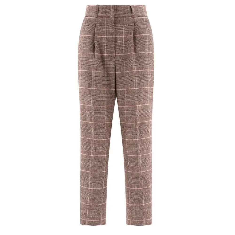 PESERICO Flannel Trousers in Brown Plaid/Pink NWT Size 48/12